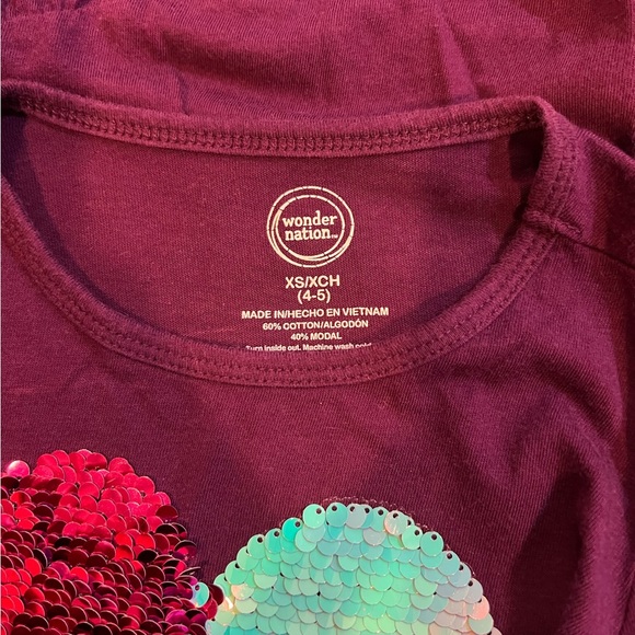 Wonder Nation long sleeve t-shirt w/ white & purple sequin heart & bottom ruffle - Picture 2 of 4